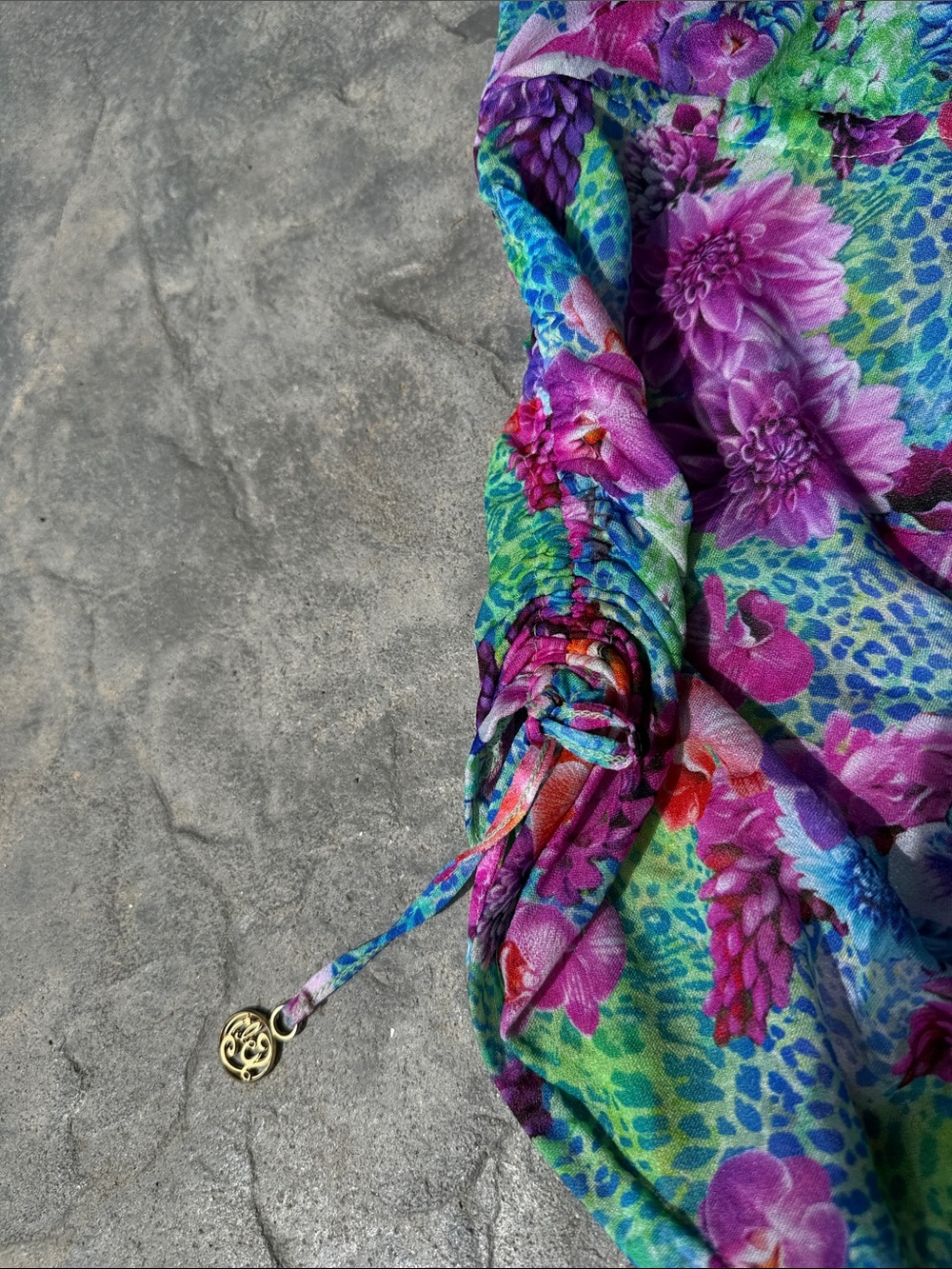 Luli Fama size SM coverup. Vibrant Floral Tunic Dress in Aqua & Purple - Picture 9 of 9